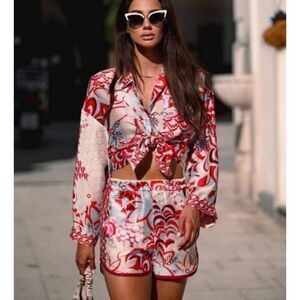 Zara Satin Track Floral Print Shorts XS